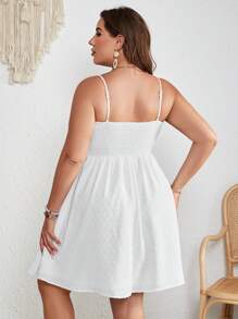 SHEIN VCAY Plus Swiss Dot Ruched Cami Dress - White - View 2