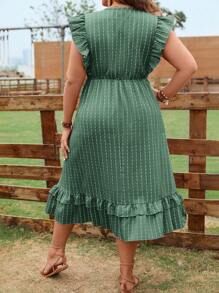 SHEIN Clasi Plus Striped Print Ruffle Trim Belted Dress - Green - View 2