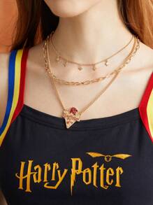 HARRY POTTER X SHEIN 時尚鋅合金幾何吊墜多層次項鍊適合女士日常裝飾 - 彩色 - 查看 2