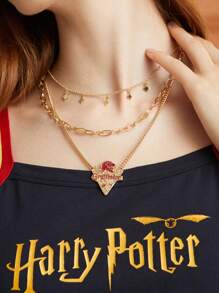 HARRY POTTER X SHEIN 時尚鋅合金幾何吊墜多層次項鍊適合女士日常裝飾 - 彩色 - 查看 5