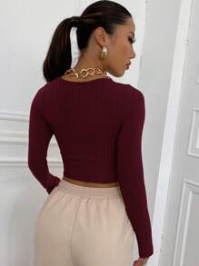 SHEIN EZwear Camiseta corta tejida de canalé de cuello cruzado