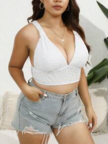 SHEIN Swim Curve Top unicolor de espalda abierta con cordón crop correa ancha