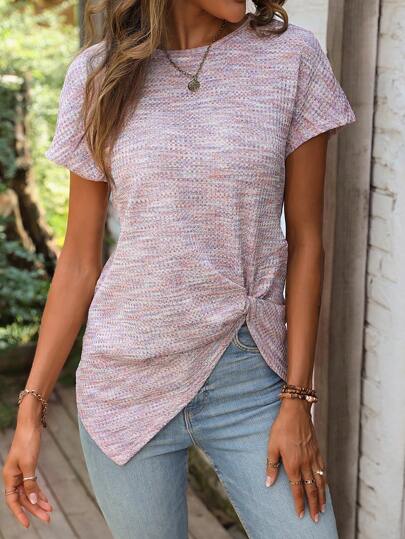 SHEIN LUNE 段染扭結下擺T恤