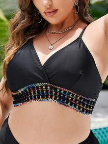 Plus Contrast Trim Bikini Top - Black - View 4