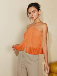 女式休闲纯色露背无袖上衣，春夏 - 橘色 - 查看 3