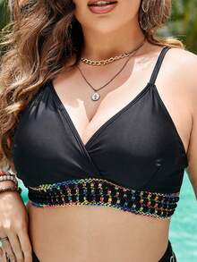 Plus Contrast Trim Bikini Top - Black - View 5