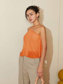 女式休闲纯色露背无袖上衣，春夏 - 橘色 - 查看 5