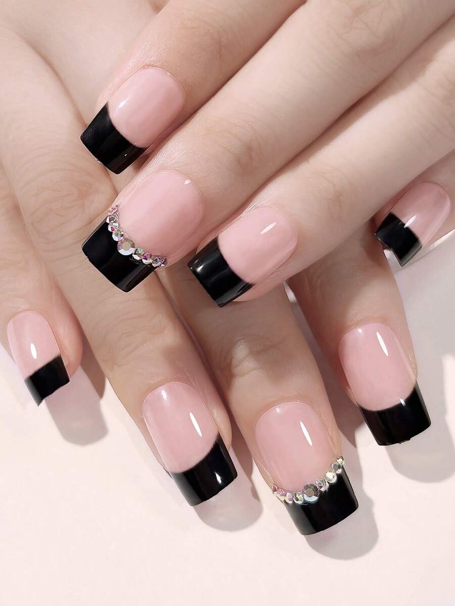 24 miếng vuông 3D rhinestone trang trí móng tay giả & 1 miếng dũa móng tay & 1 miếng băng - Nhiều màu - Xem 1