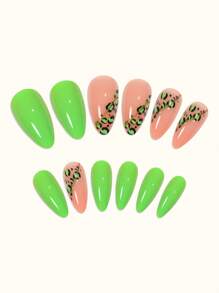 24 cái Dài Almond Leopard Móng Tay Giả & 1 Cái Dũa Móng Tay & 1 Cái Băng - màu xanh lá - Xem 2