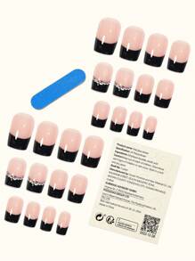 24 miếng vuông 3D rhinestone trang trí móng tay giả & 1 miếng dũa móng tay & 1 miếng băng - Nhiều màu - Xem 6