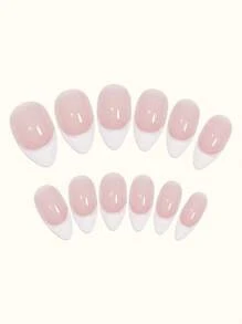 Instantly Upgrade Your Look with 24pcs Long Almond White French Glitter Powder Fake Nail & 1sheet Tape & 1pc Nail File - Multicolor - View 2