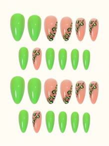 24 cái Dài Almond Leopard Móng Tay Giả & 1 Cái Dũa Móng Tay & 1 Cái Băng - màu xanh lá - Xem 6