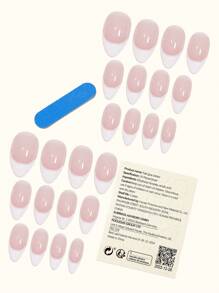 Instantly Upgrade Your Look with 24pcs Long Almond White French Glitter Powder Fake Nail & 1sheet Tape & 1pc Nail File - Multicolor - View 3