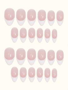 Instantly Upgrade Your Look with 24pcs Long Almond White French Glitter Powder Fake Nail & 1sheet Tape & 1pc Nail File - Multicolor - View 4