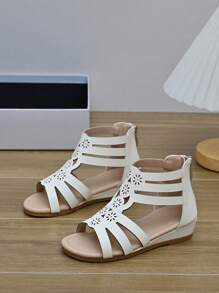 Cô gái rỗng ra mở ngón chân sau dây kéo phẳng cho mùa hè - Màu be - Xem 3