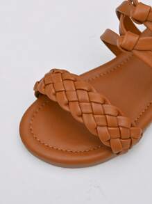 Girls Knot Decor Braided Detail Wedges Back Zipper Sandals - Brown - View 6