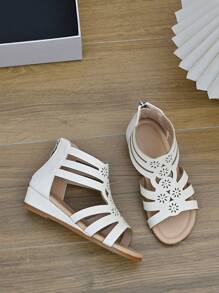 Cô gái rỗng ra mở ngón chân sau dây kéo phẳng cho mùa hè - Màu be - Xem 6