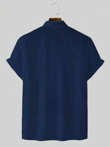 Manfinity Homme Men Plus Loose Fit Striped & Geometric Print Shirt - Navy Blue - View 2