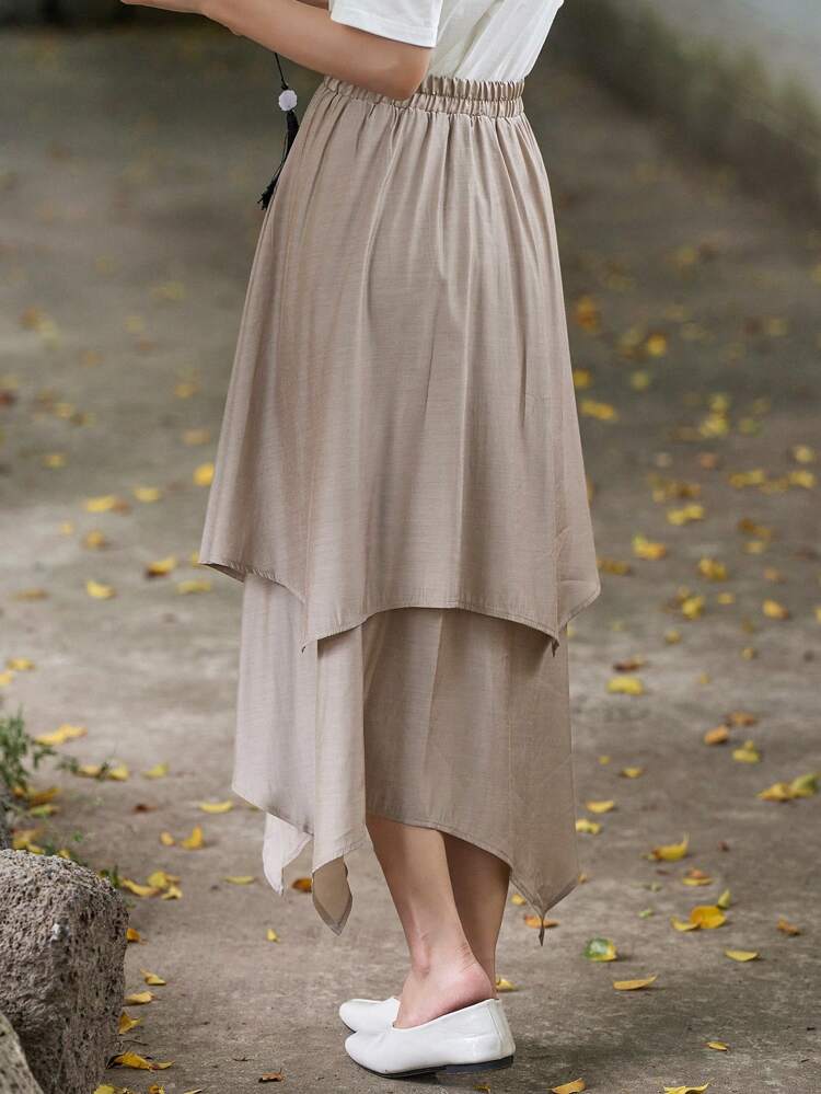 Solid Asymmetrical Hem Skirt
