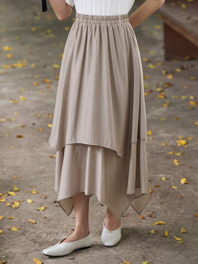 Solid Asymmetrical Hem Skirt