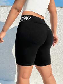 SHEIN EZwear Hơn Đồ họa Chữ cái Quần short đi xe - màu đen - Xem 2
