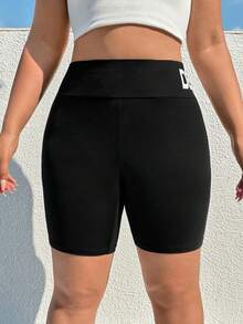 SHEIN EZwear Hơn Đồ họa Chữ cái Quần short đi xe - màu đen - Xem 4