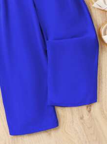 Tween Girl Solid Cami Top & Wide Leg Trousers - Royal Blue - View 4
