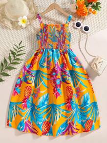 女大童熱帶圖案吊帶連衣裙 - 彩色 - 查看 2