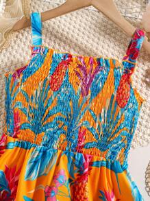 女大童熱帶圖案吊帶連衣裙 - 彩色 - 查看 4