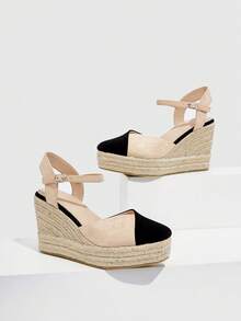 Vacation Ankle Strap Wedge Shoes For Women, Two Tone Point Toe Espadrille Shoes - Multicolor - View 4