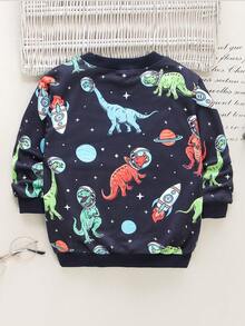 SHEIN Chàng trai trẻ Giải trí Khủng long & Vệ tinh Mẫu In Tay áo dài Áo nỉ Đối với Mùa thu - màu đen - Xem 2