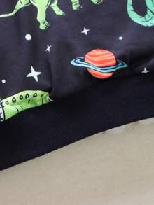 SHEIN Chàng trai trẻ Giải trí Khủng long & Vệ tinh Mẫu In Tay áo dài Áo nỉ Đối với Mùa thu - màu đen - Xem 3