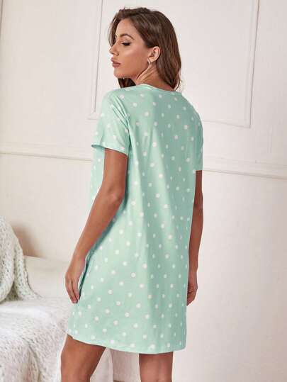 Slogan Polka Dot Print Pajama Nightdress view 2