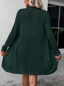 SHEIN LUNE Solid Open Front Drop Shoulder Cardigan - Dark Green - View 2