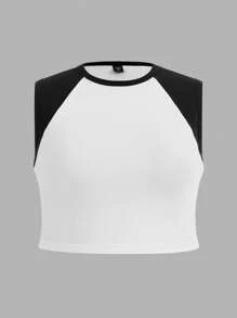 SHEIN BASICS 大碼撞色短款背心