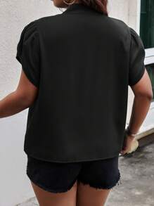 SHEIN Clasi Plus Tie Neck Petal Sleeve Blouse - Black - View 2