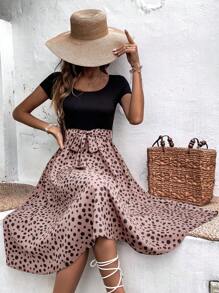 SHEIN VCAY Đầm Thắt lưng Đồ họa Giải trí - Màu Hồng baby - Xem 5