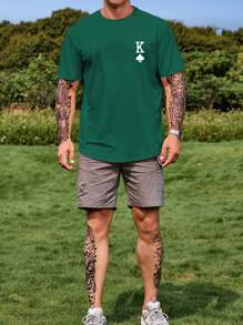 Manfinity Homme Hombres Camiseta con estampado de póker - Verde Oscuro - Ver 5