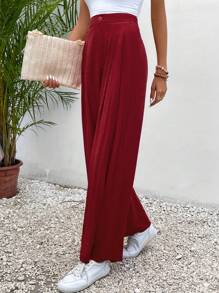 SHEIN Frenchy Solid Wide Leg Suit Pants Casual - Redwood - View 1