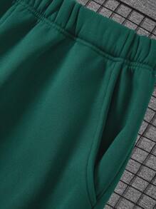 Nam Chất rắn Eo dây rút Quần thể thao - Màu xanh lá cây đậm - Xem 4