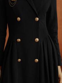 HARRY POTTER X SHEIN 1pc Patched Detail Double Breasted Pleated Hem Blazer Dress