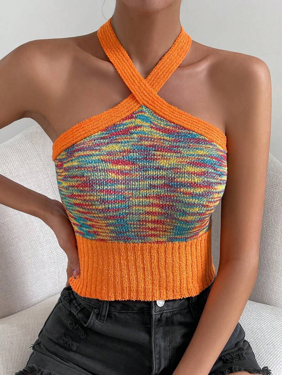 SHEIN Privé Thuốc nhuộm Không gian Dây Knit ngọn - Nhiều màu - Xem 1