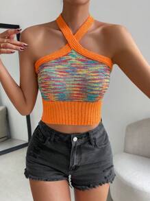 SHEIN Privé Thuốc nhuộm Không gian Dây Knit ngọn - Nhiều màu - Xem 4