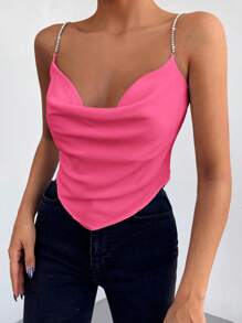 EURMUSE Draped Front Lace Up Back Cami Top - Pink - View 1