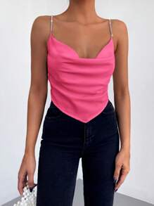 EURMUSE Draped Front Lace Up Back Cami Top - Pink - View 4