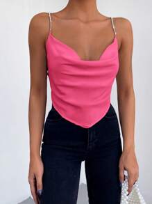EURMUSE Draped Front Lace Up Back Cami Top - Pink - View 5