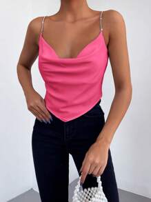EURMUSE Draped Front Lace Up Back Cami Top - Pink - View 3