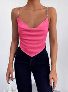 EURMUSE Draped Front Lace Up Back Cami Top - Pink - View 6