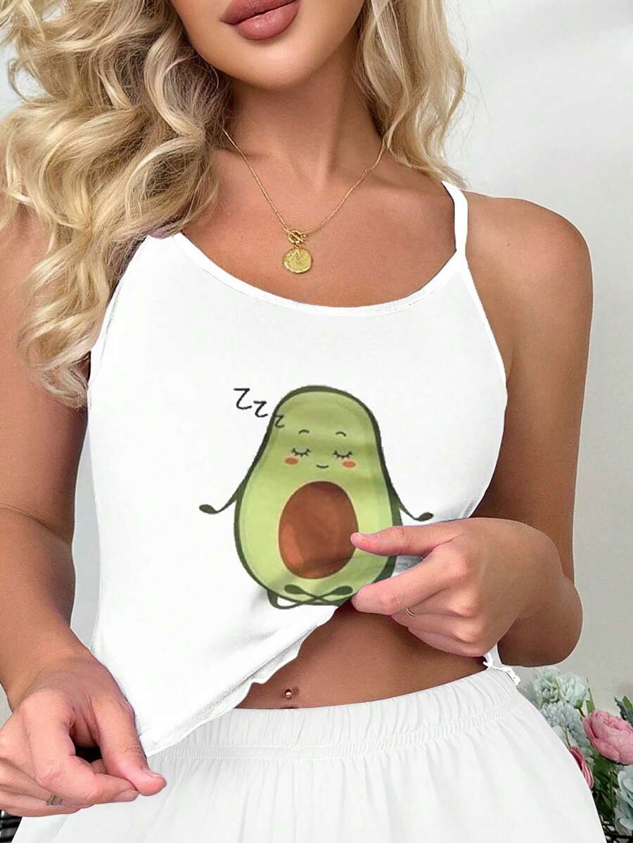 Đồ họa Hoạt hình Hai Dây Áo mặc nhà - trắng - Xem 1