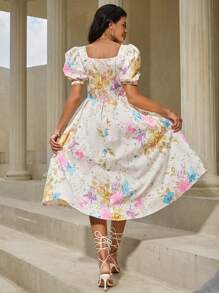 SHEIN VCAY Đầm Xù Dây kéo Hoa Boho - Nhiều màu - Xem 2